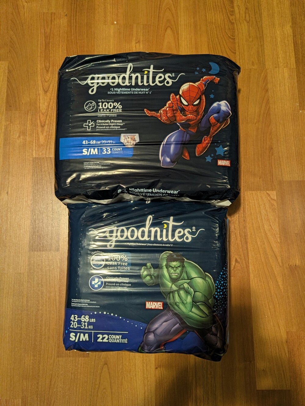 NEW 55 Marvel Kids Nighttime Underwear S/M Blue Spiderman Hulk 43-68 Lbs